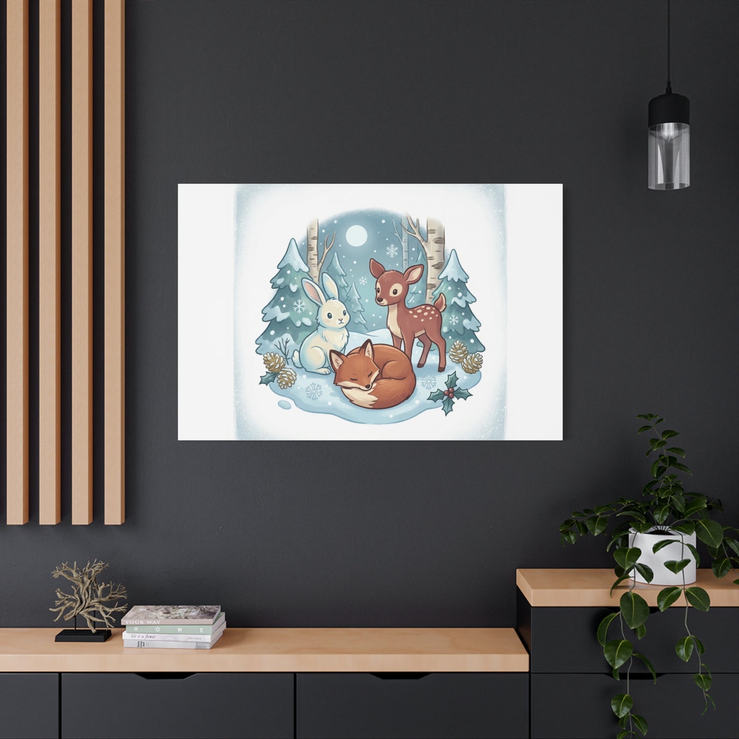 Winter Forest Cute Animal Illustration Canvas | Cozy Critter Wall Art