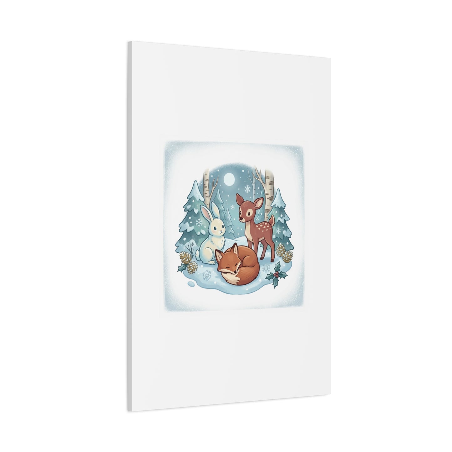 Winter Forest Cute Animal Illustration Canvas | Cozy Critter Wall Art
