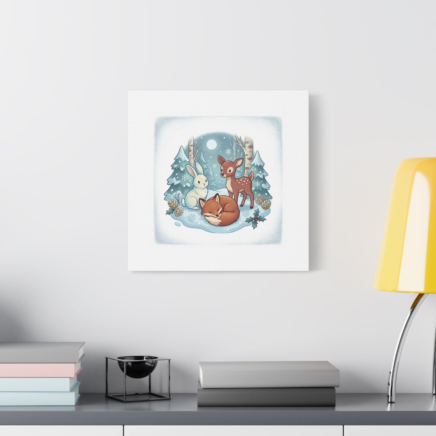 Winter Forest Cute Animal Illustration Canvas | Cozy Critter Wall Art