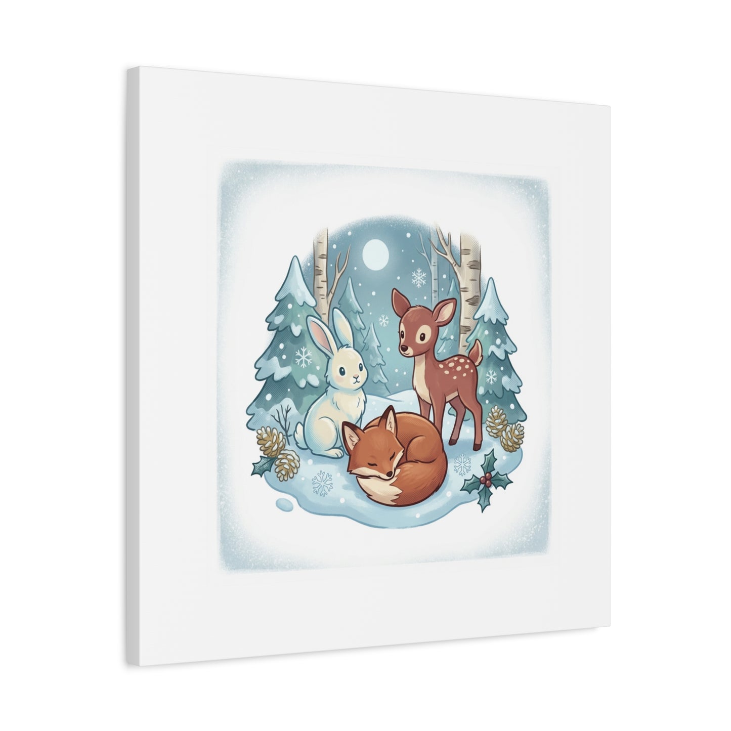 Winter Forest Cute Animal Illustration Canvas | Cozy Critter Wall Art