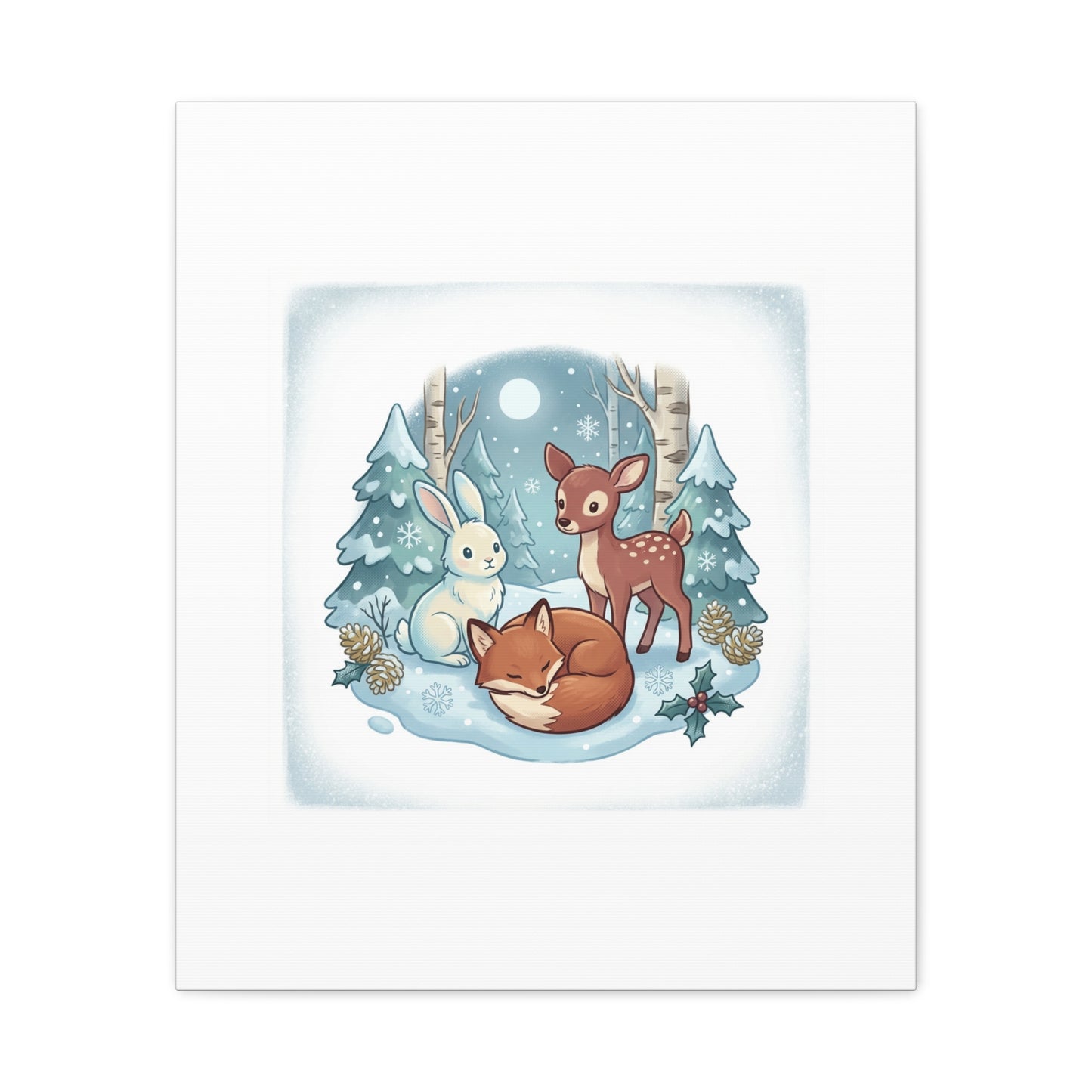 Winter Forest Cute Animal Illustration Canvas | Cozy Critter Wall Art