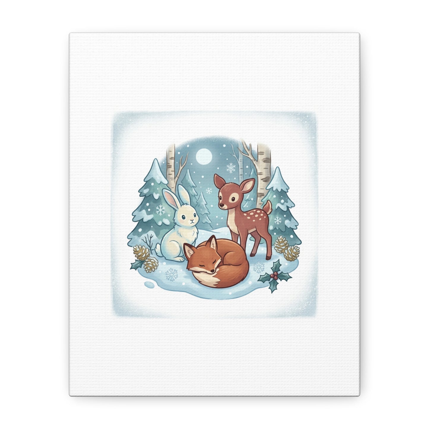 Winter Forest Cute Animal Illustration Canvas | Cozy Critter Wall Art