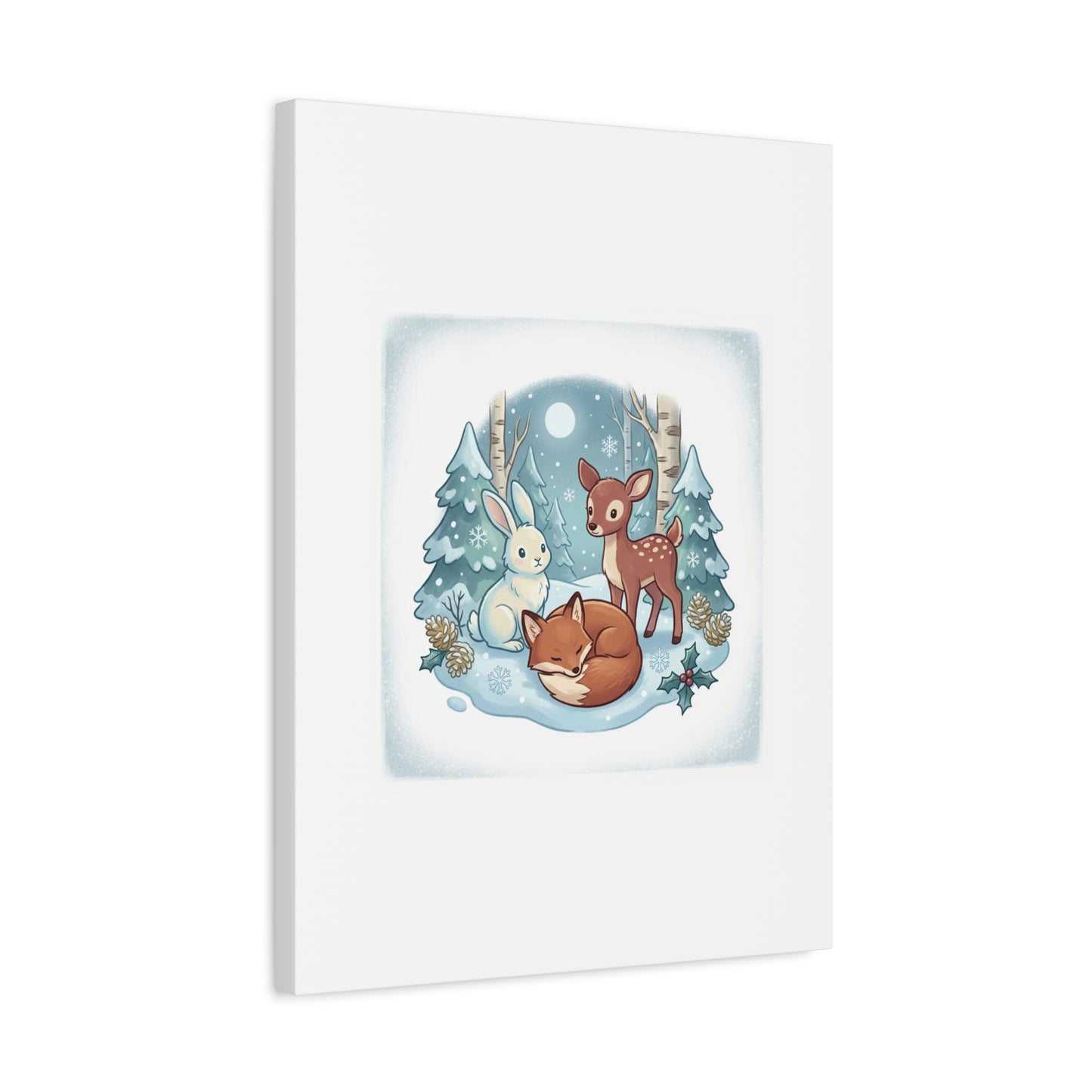 Winter Forest Cute Animal Illustration Canvas | Cozy Critter Wall Art