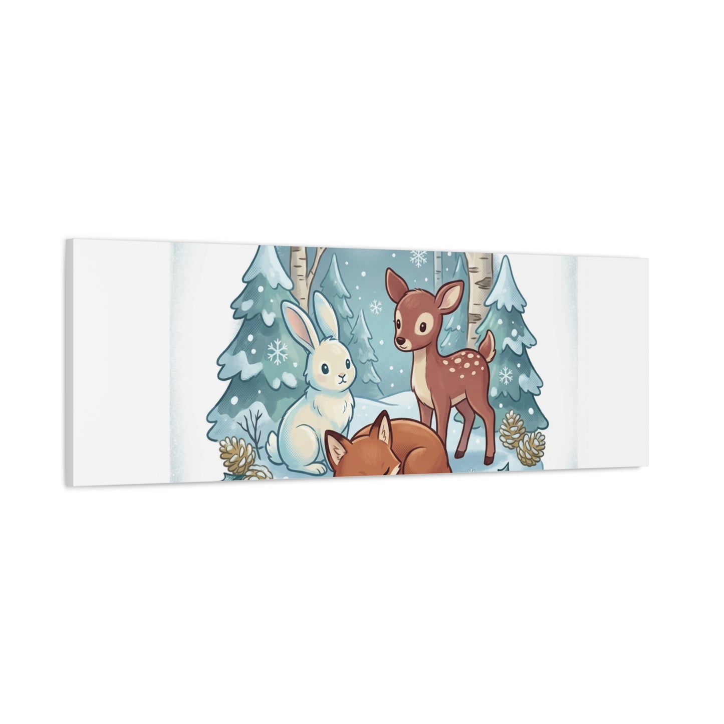 Winter Forest Cute Animal Illustration Canvas | Cozy Critter Wall Art