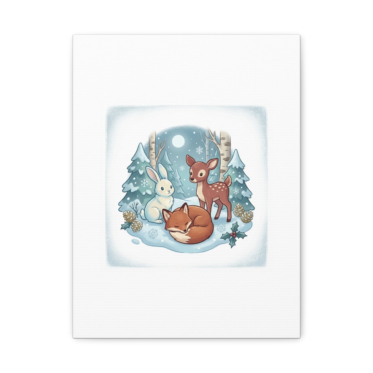 Winter Forest Cute Animal Illustration Canvas | Cozy Critter Wall Art