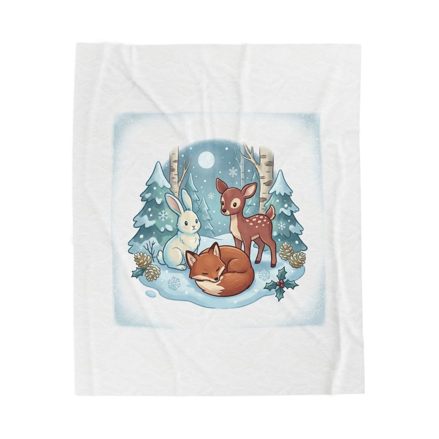 Winter Forest Critters Velveteen Plush Blanket | cute animal illustration, cozy critter art