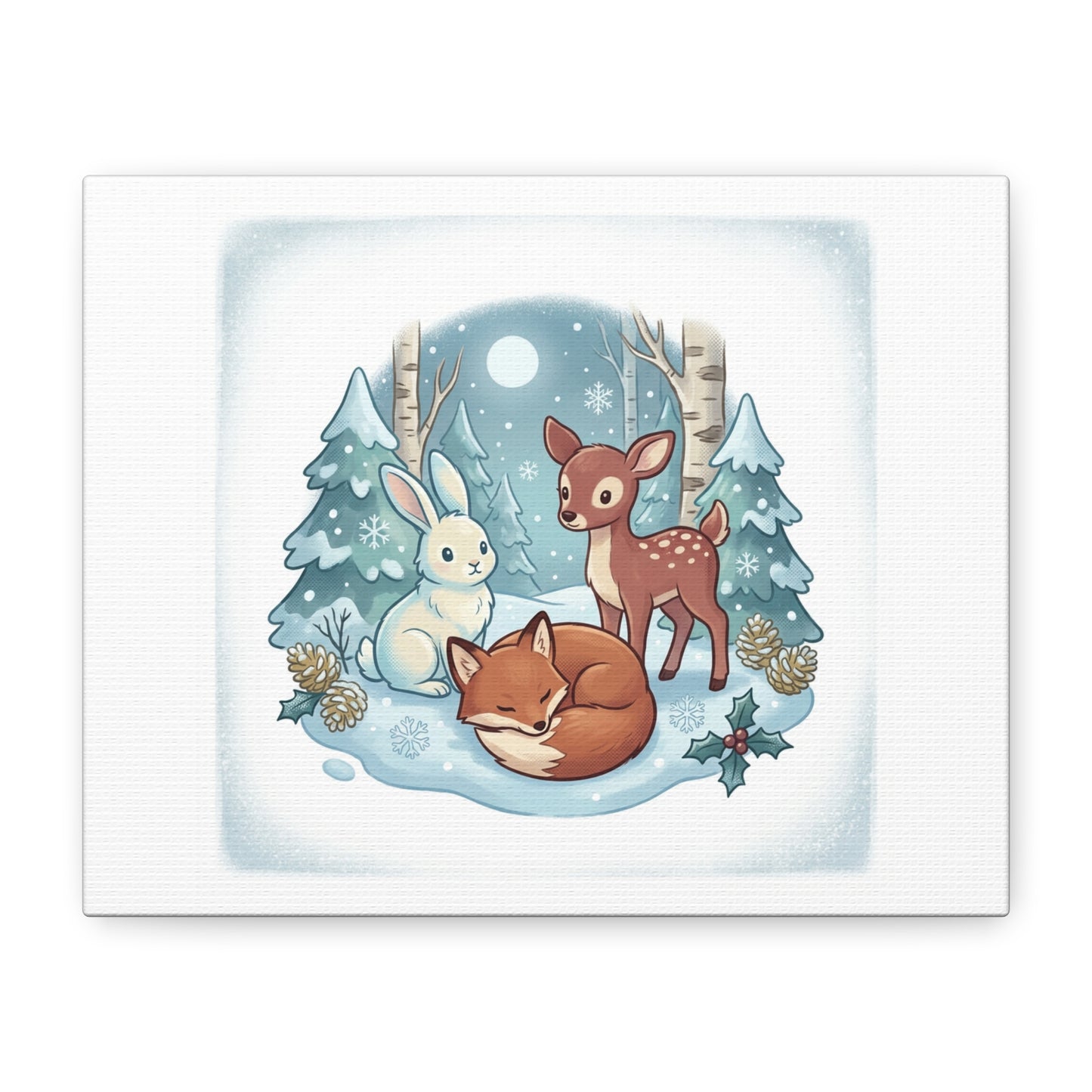 Winter Forest Cute Animal Illustration Canvas | Cozy Critter Wall Art