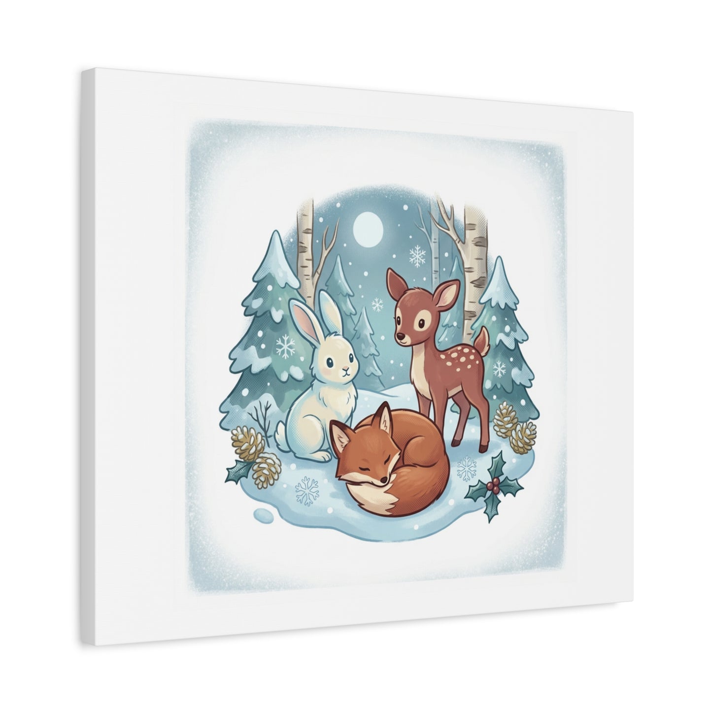 Winter Forest Cute Animal Illustration Canvas | Cozy Critter Wall Art