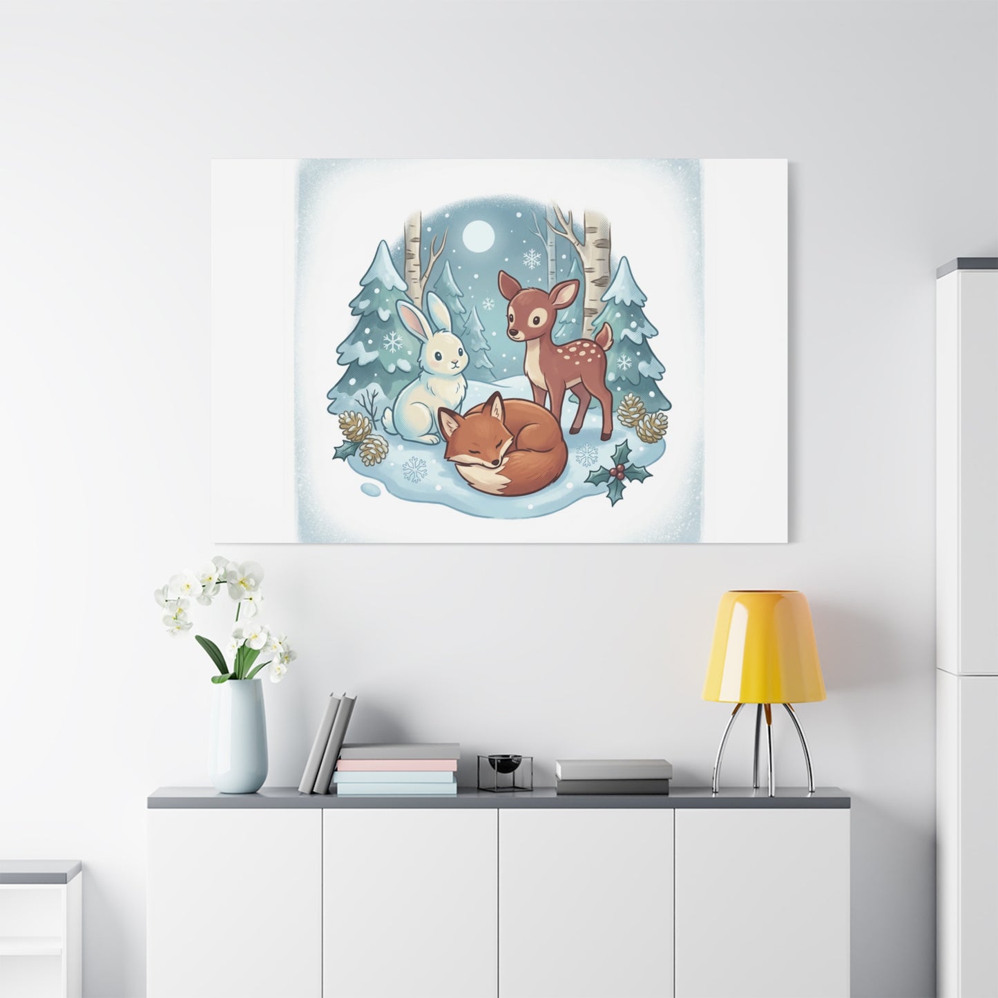 Winter Forest Cute Animal Illustration Canvas | Cozy Critter Wall Art
