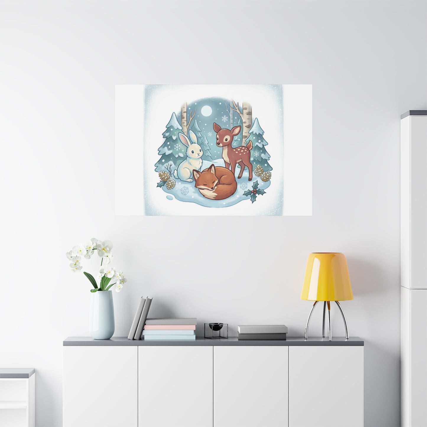 Winter Forest Cute Animal Illustration Canvas | Cozy Critter Wall Art