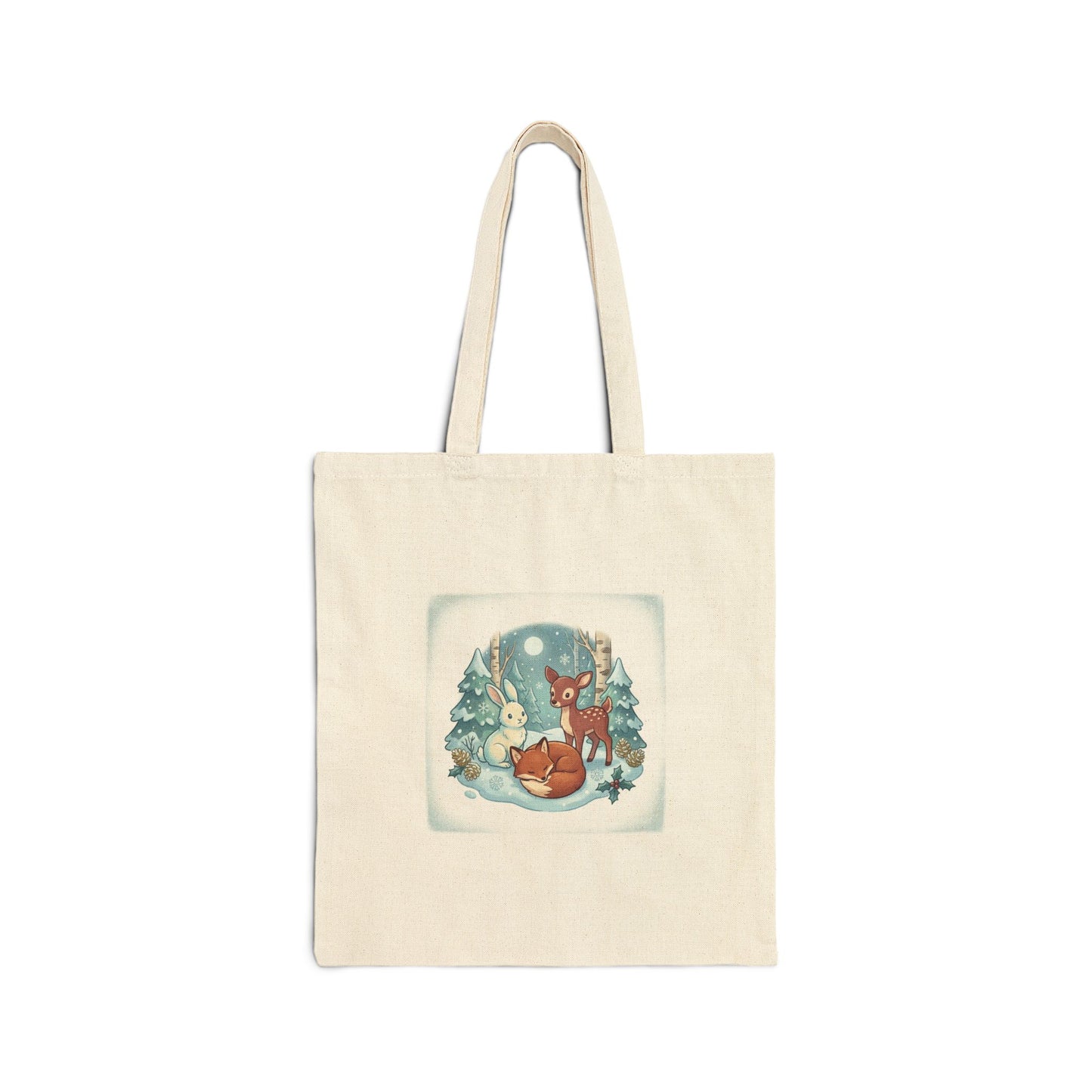 Winter Forest Fox Illustration Tote, cute animal illustration | cozy critter art