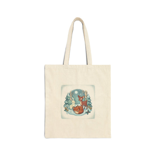 Winter Forest Fox Illustration Tote, cute animal illustration | cozy critter art
