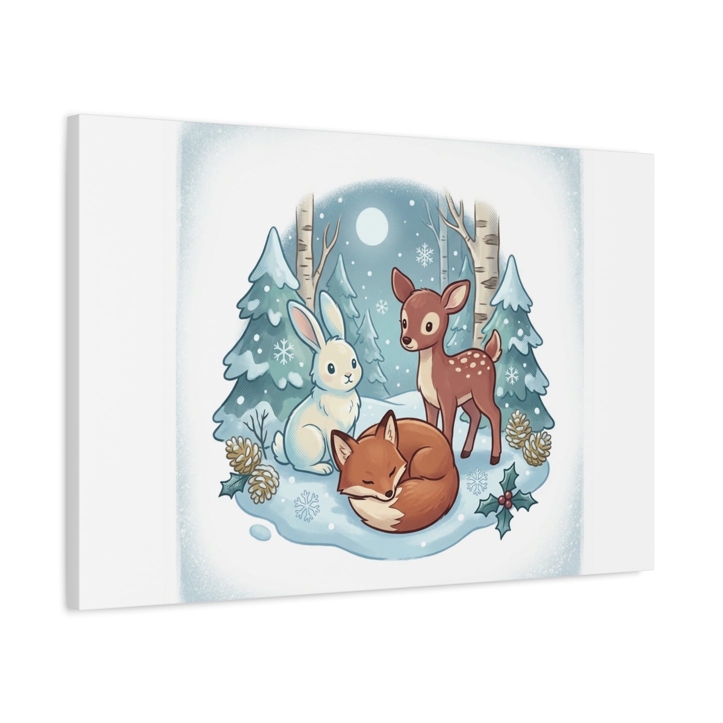 Winter Forest Cute Animal Illustration Canvas | Cozy Critter Wall Art