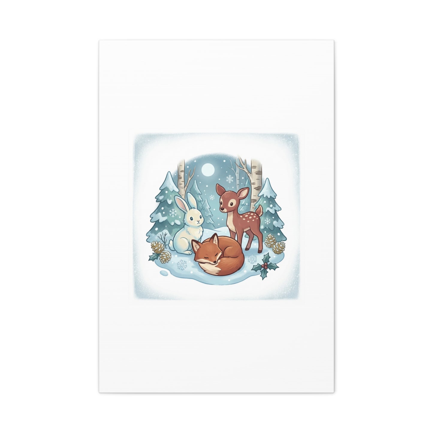 Winter Forest Cute Animal Illustration Canvas | Cozy Critter Wall Art