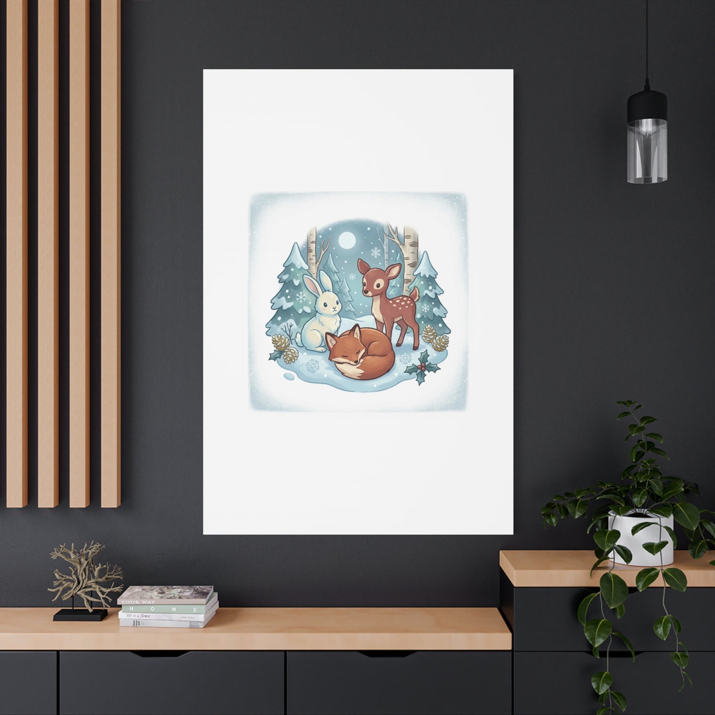 Winter Forest Cute Animal Illustration Canvas | Cozy Critter Wall Art