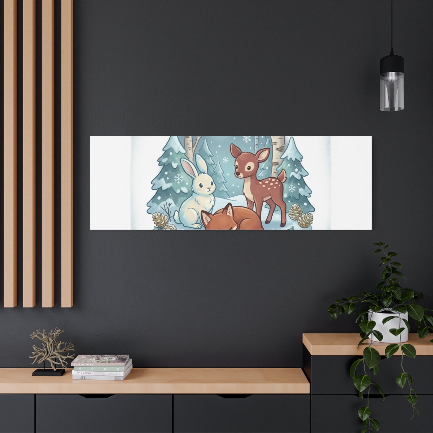Winter Forest Cute Animal Illustration Canvas | Cozy Critter Wall Art