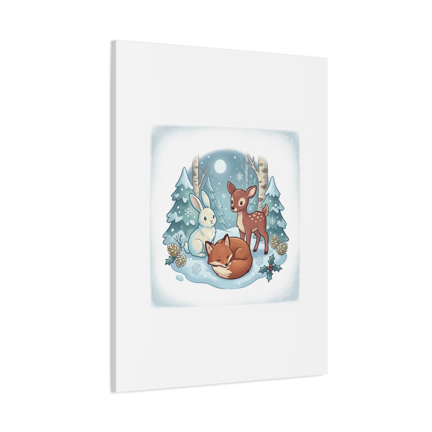 Winter Forest Cute Animal Illustration Canvas | Cozy Critter Wall Art