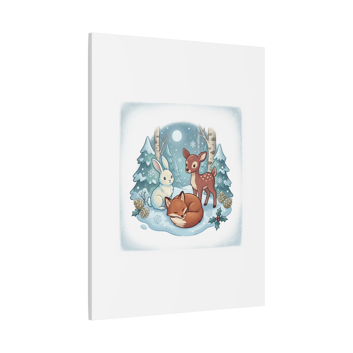 Winter Forest Cute Animal Illustration Canvas | Cozy Critter Wall Art