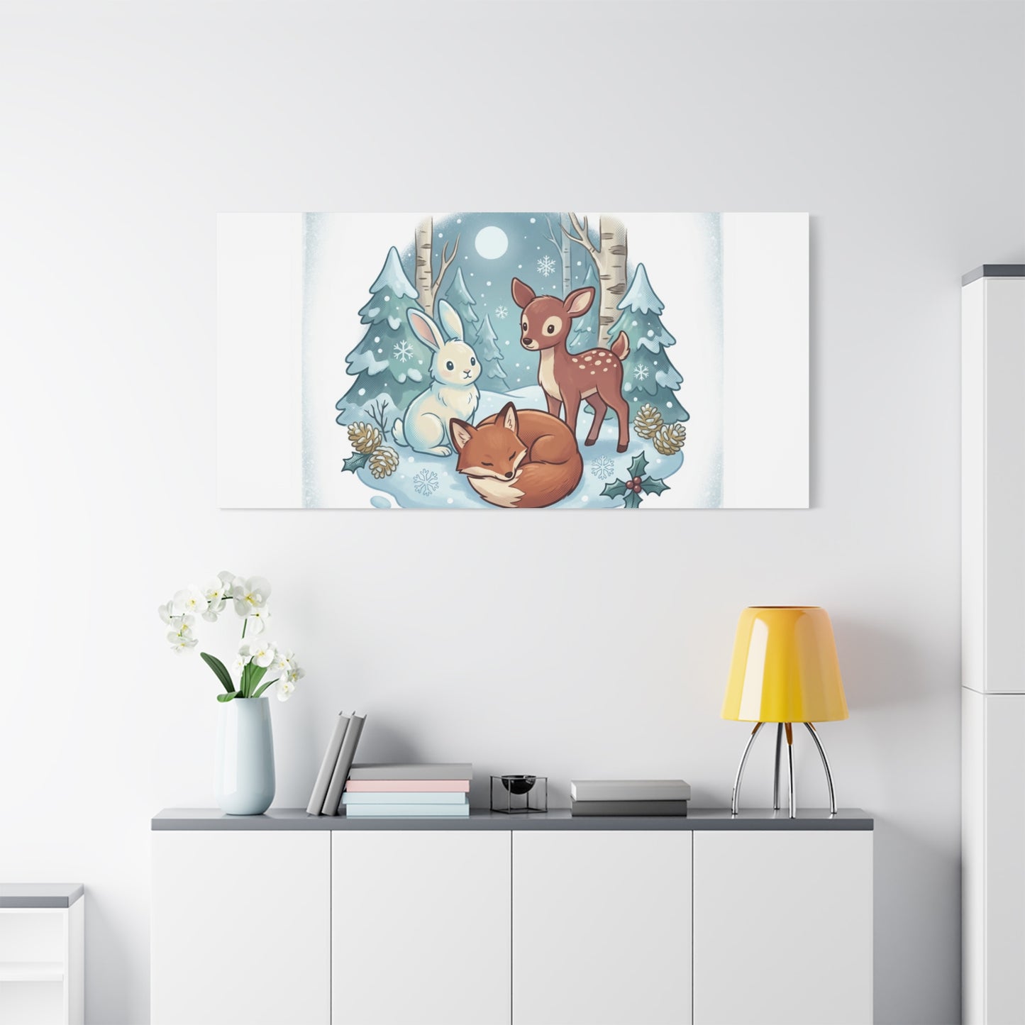 Winter Forest Cute Animal Illustration Canvas | Cozy Critter Wall Art