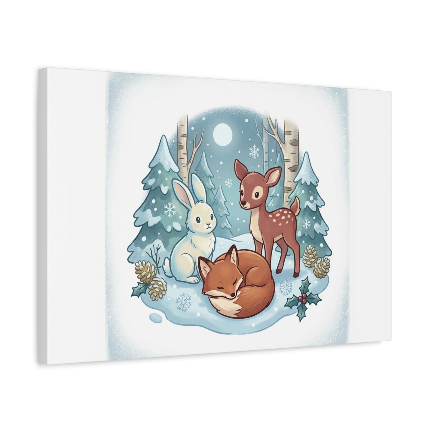 Winter Forest Cute Animal Illustration Canvas | Cozy Critter Wall Art