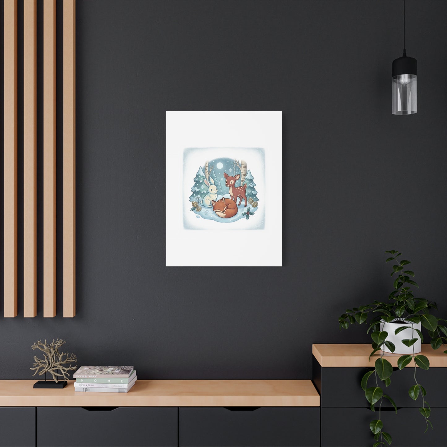 Winter Forest Cute Animal Illustration Canvas | Cozy Critter Wall Art