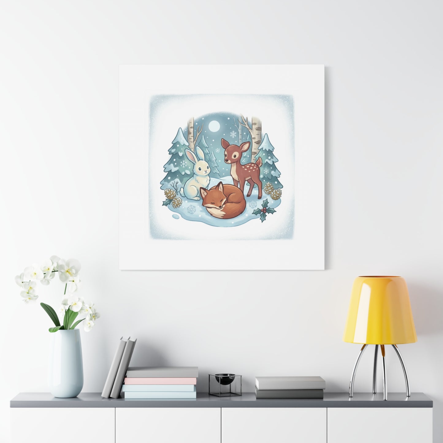 Winter Forest Cute Animal Illustration Canvas | Cozy Critter Wall Art