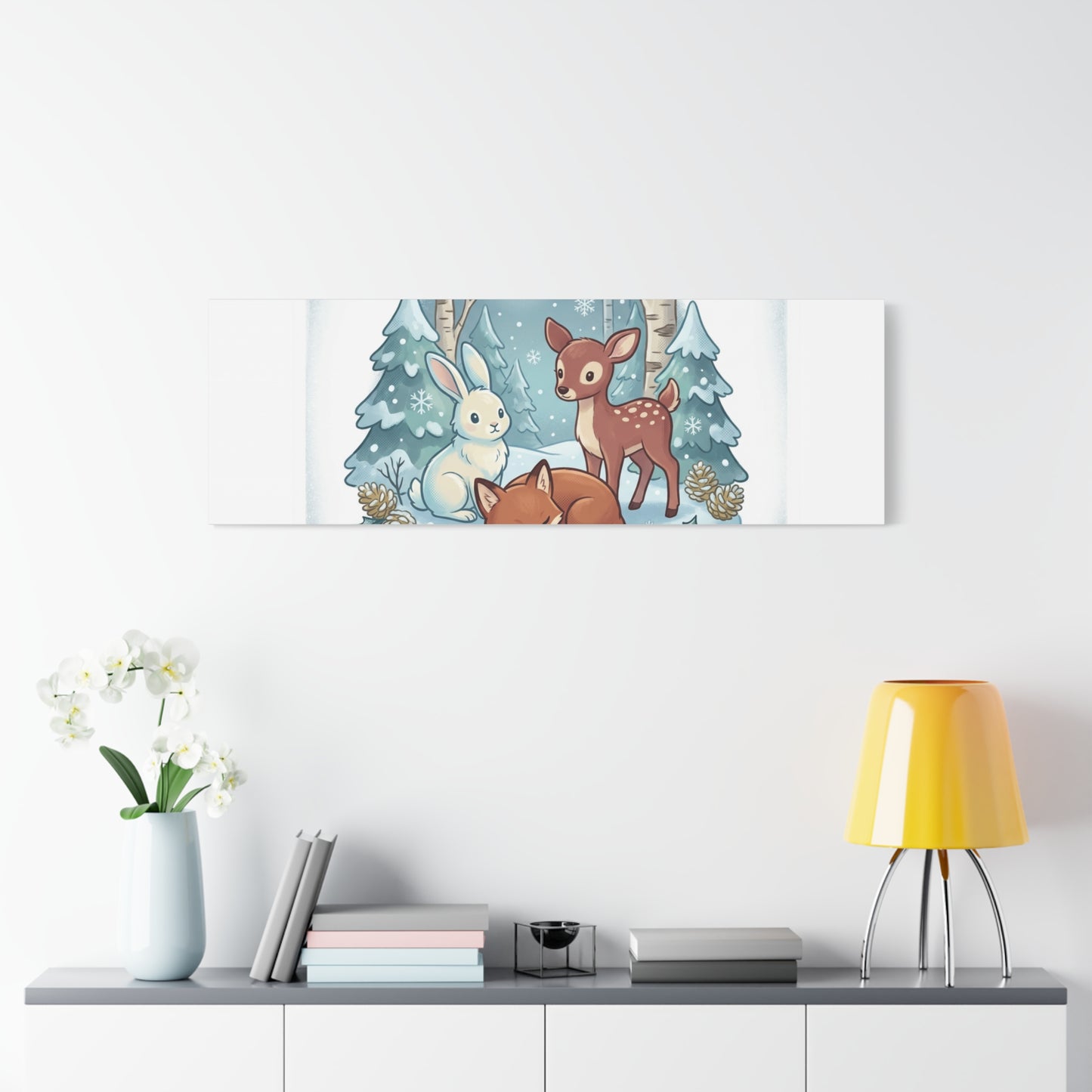 Winter Forest Cute Animal Illustration Canvas | Cozy Critter Wall Art