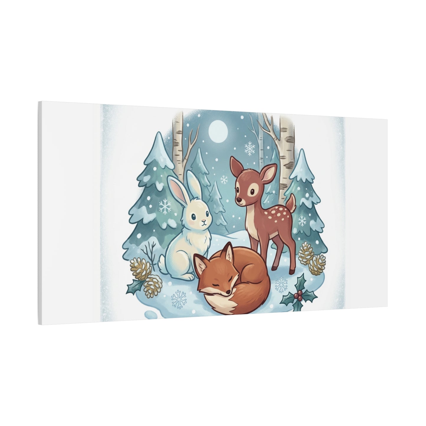Winter Forest Cute Animal Illustration Canvas | Cozy Critter Wall Art