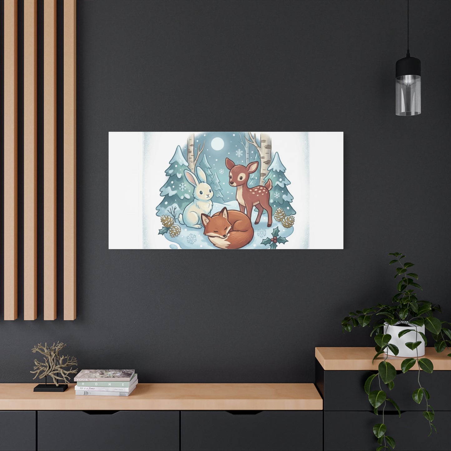 Winter Forest Cute Animal Illustration Canvas | Cozy Critter Wall Art