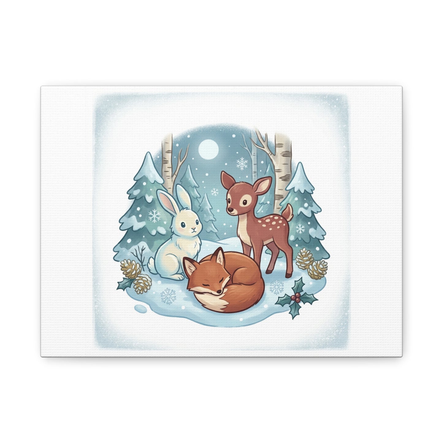 Winter Forest Cute Animal Illustration Canvas | Cozy Critter Wall Art