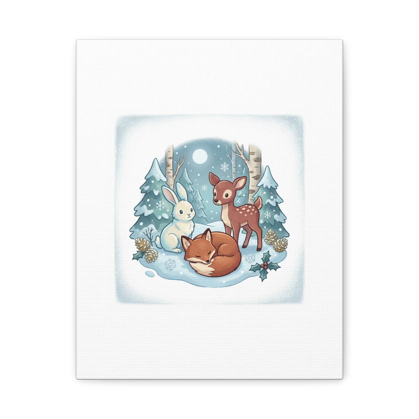 Winter Forest Cute Animal Illustration Canvas | Cozy Critter Wall Art