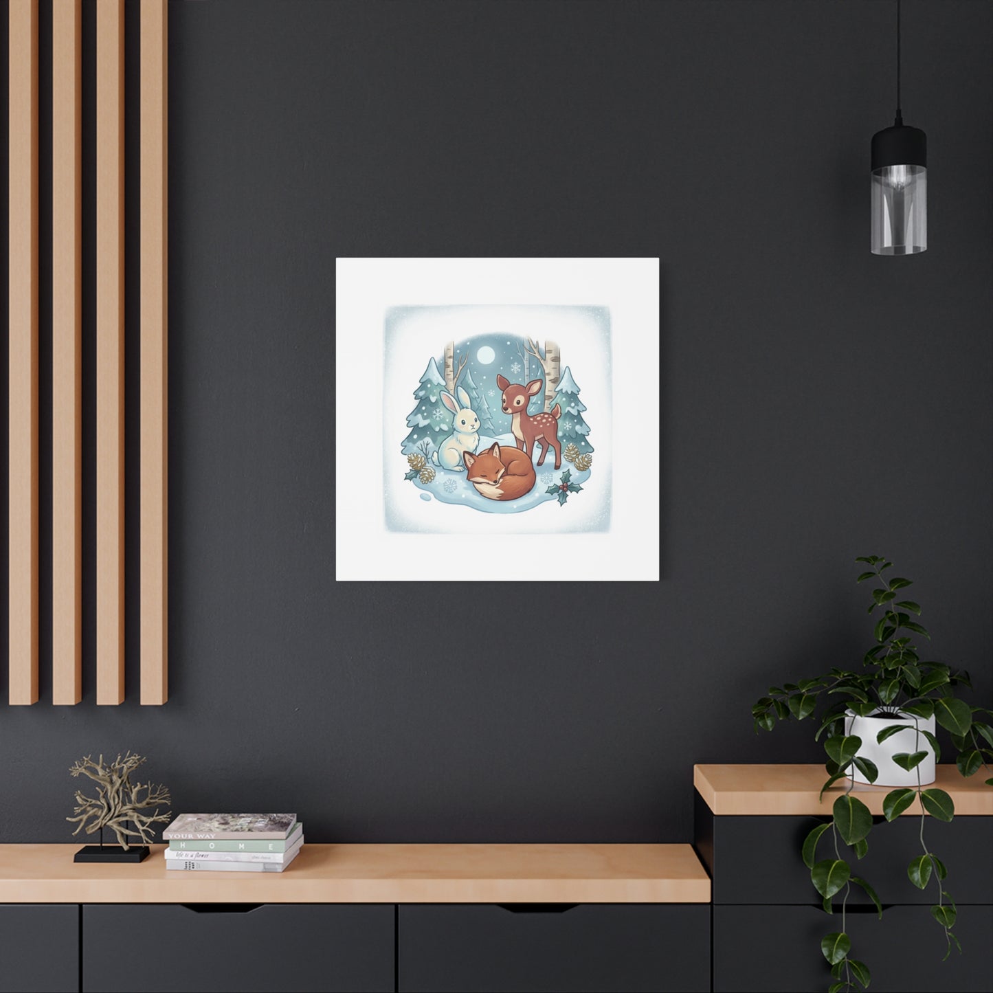 Winter Forest Cute Animal Illustration Canvas | Cozy Critter Wall Art