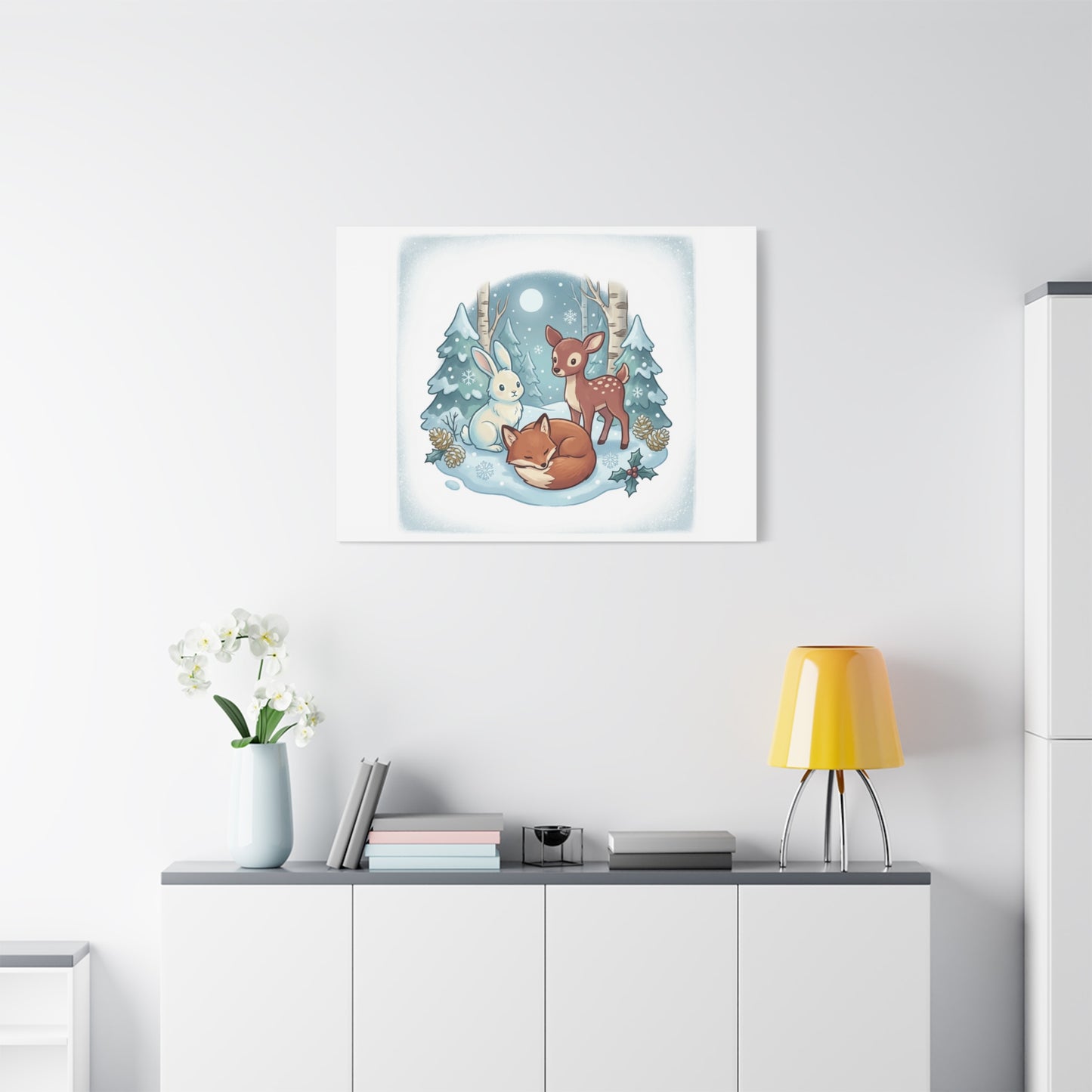 Winter Forest Cute Animal Illustration Canvas | Cozy Critter Wall Art