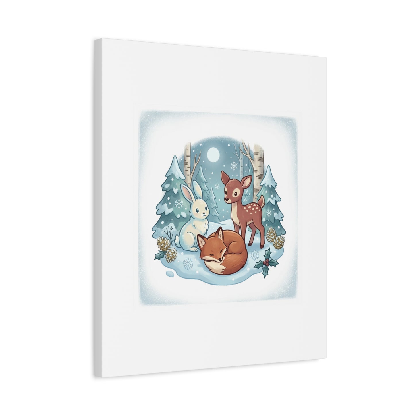 Winter Forest Cute Animal Illustration Canvas | Cozy Critter Wall Art