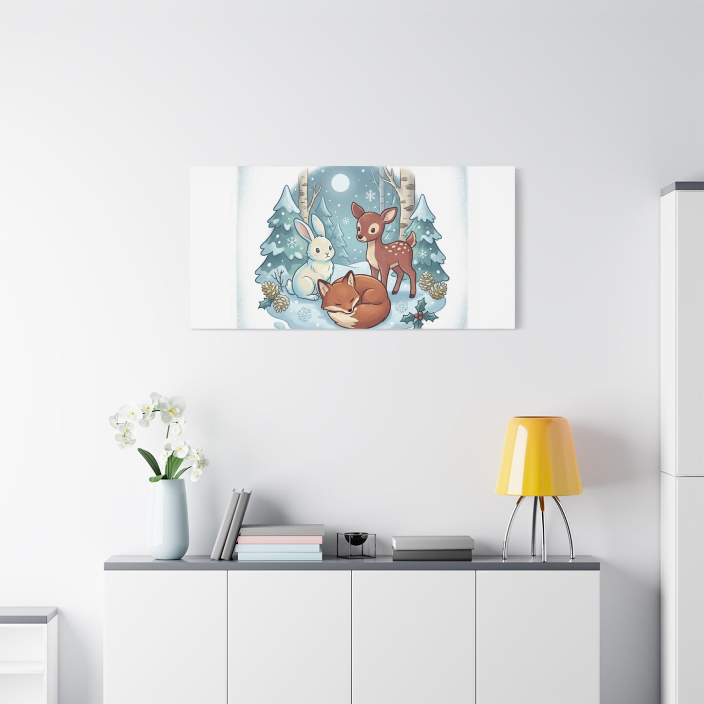Winter Forest Cute Animal Illustration Canvas | Cozy Critter Wall Art