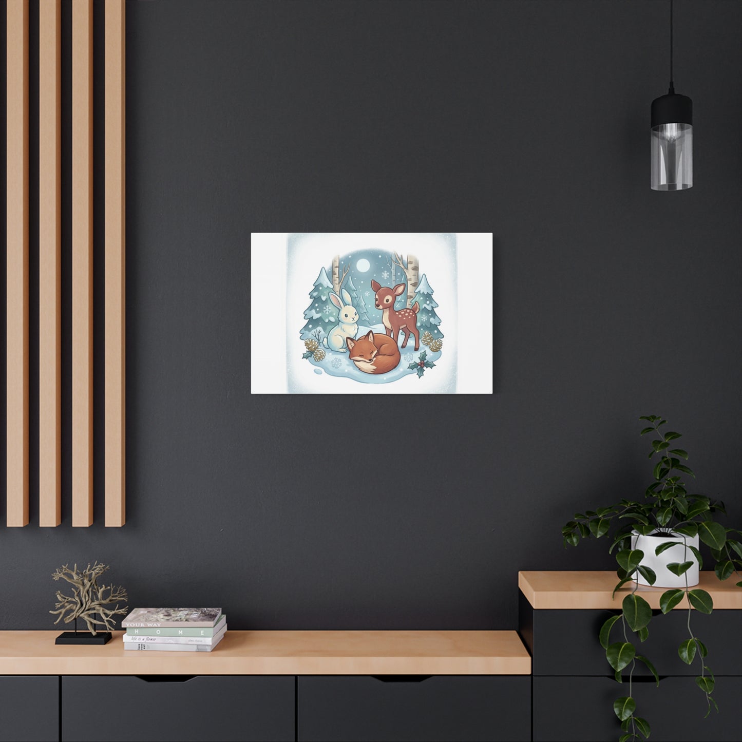 Winter Forest Cute Animal Illustration Canvas | Cozy Critter Wall Art