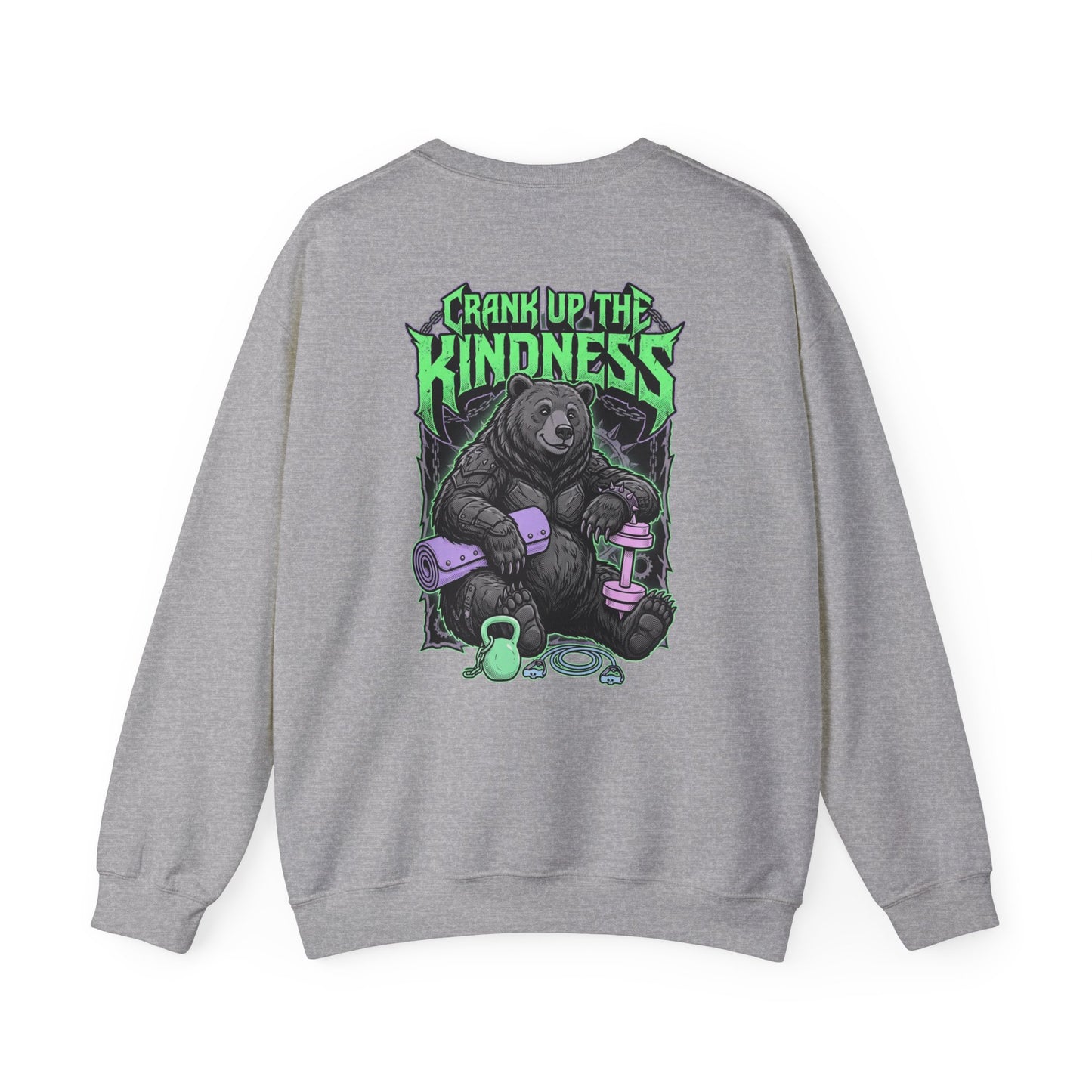 Crank Up the Kindness Crewneck, metal font shirt, gothic wellness quote