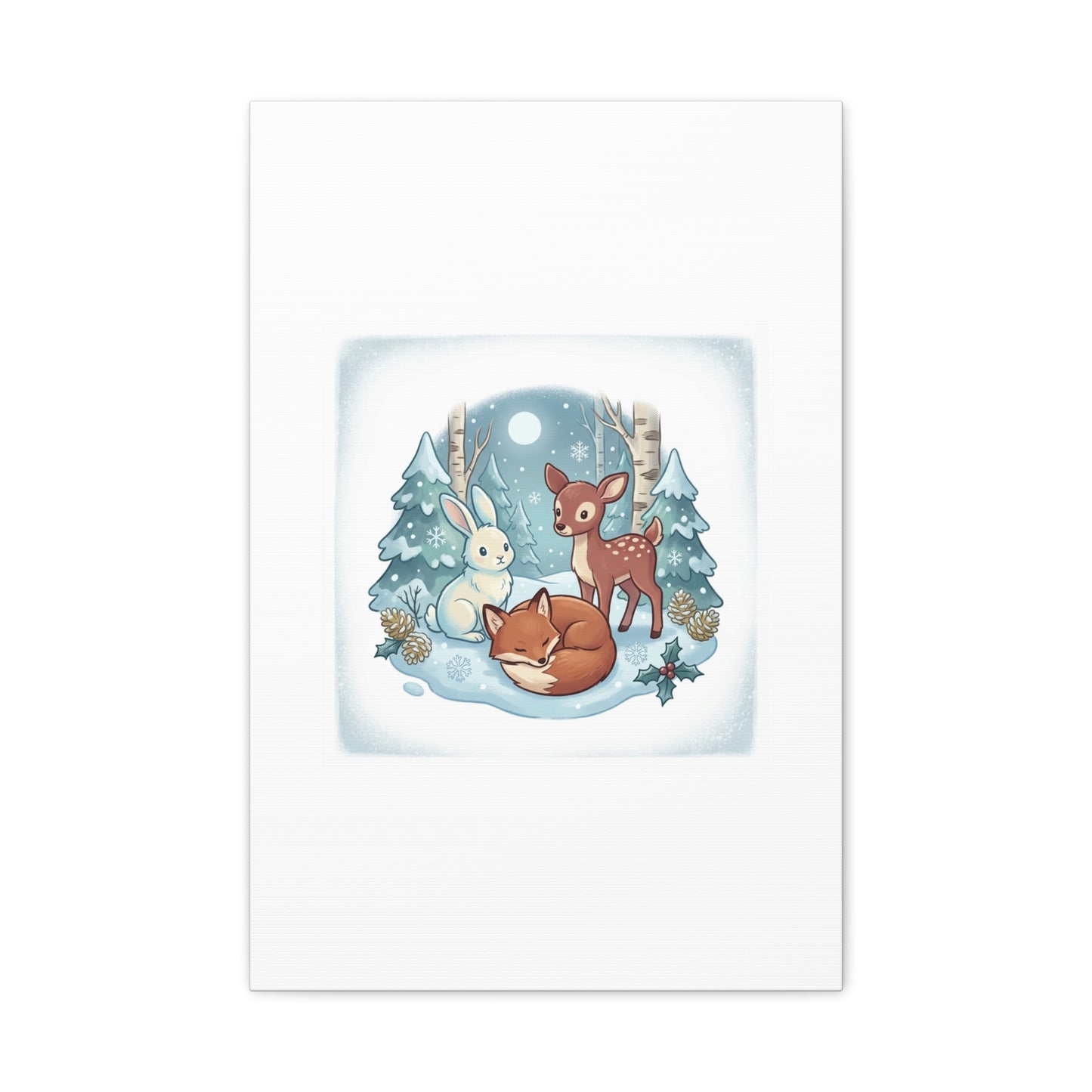 Winter Forest Cute Animal Illustration Canvas | Cozy Critter Wall Art