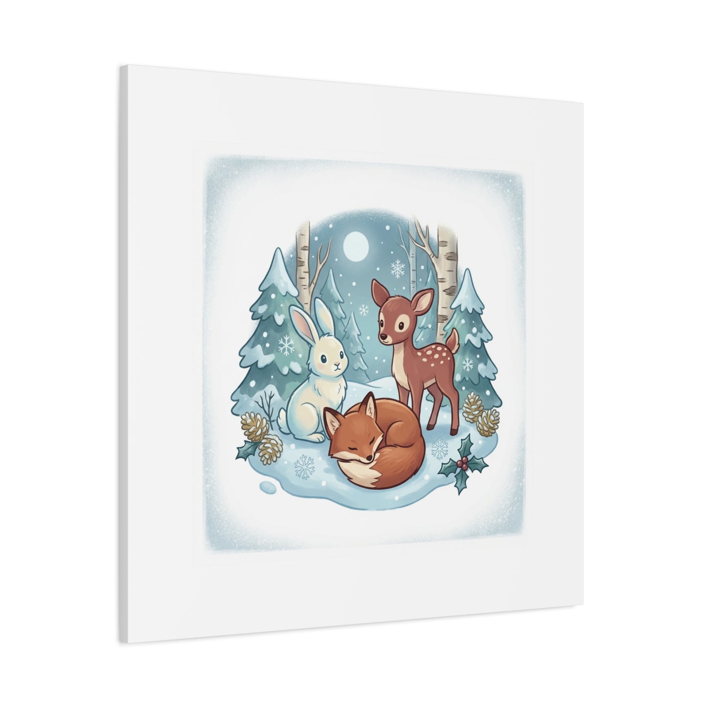 Winter Forest Cute Animal Illustration Canvas | Cozy Critter Wall Art