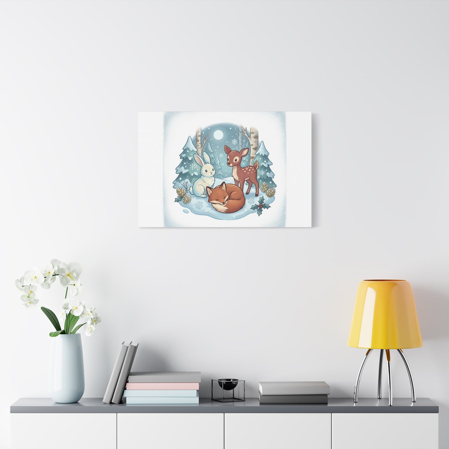 Winter Forest Cute Animal Illustration Canvas | Cozy Critter Wall Art