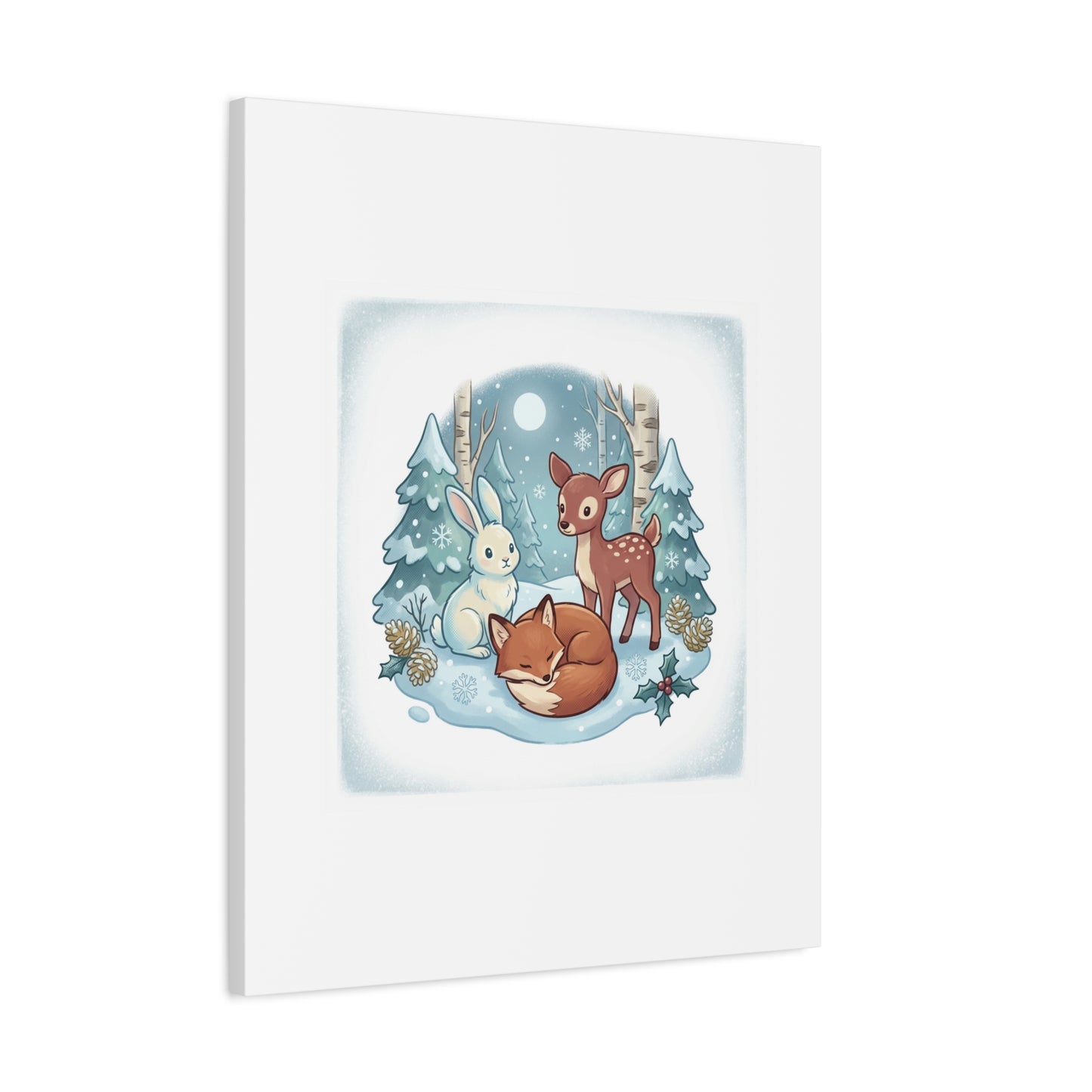 Winter Forest Cute Animal Illustration Canvas | Cozy Critter Wall Art