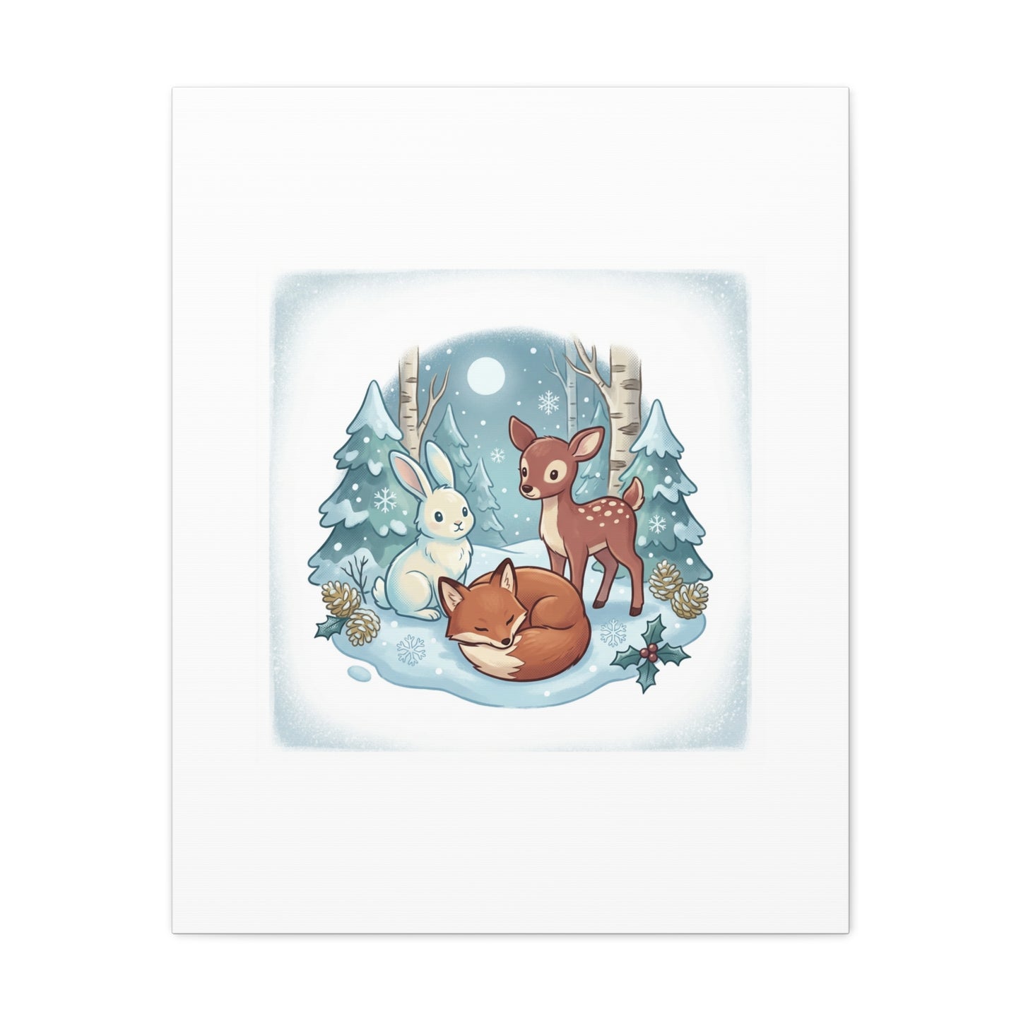 Winter Forest Cute Animal Illustration Canvas | Cozy Critter Wall Art