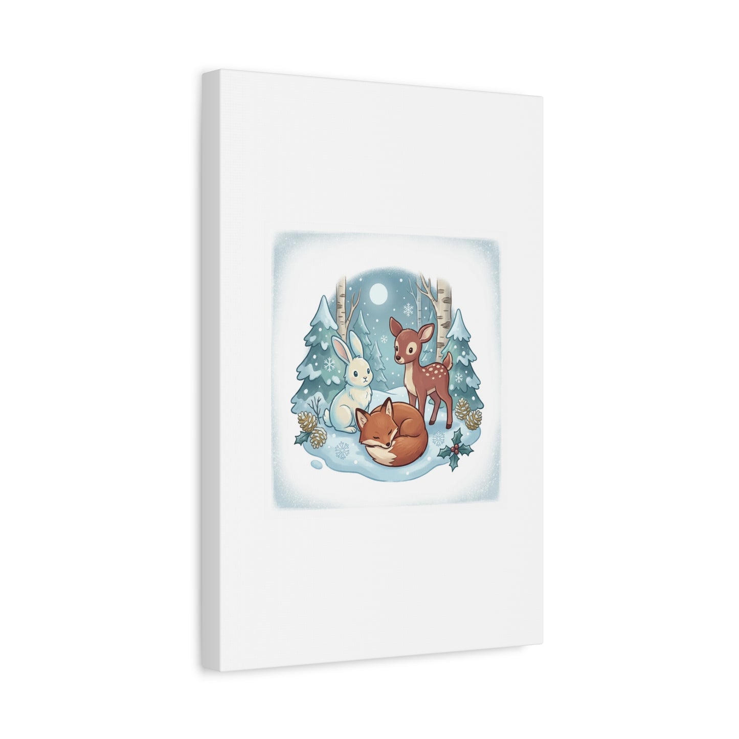 Winter Forest Cute Animal Illustration Canvas | Cozy Critter Wall Art