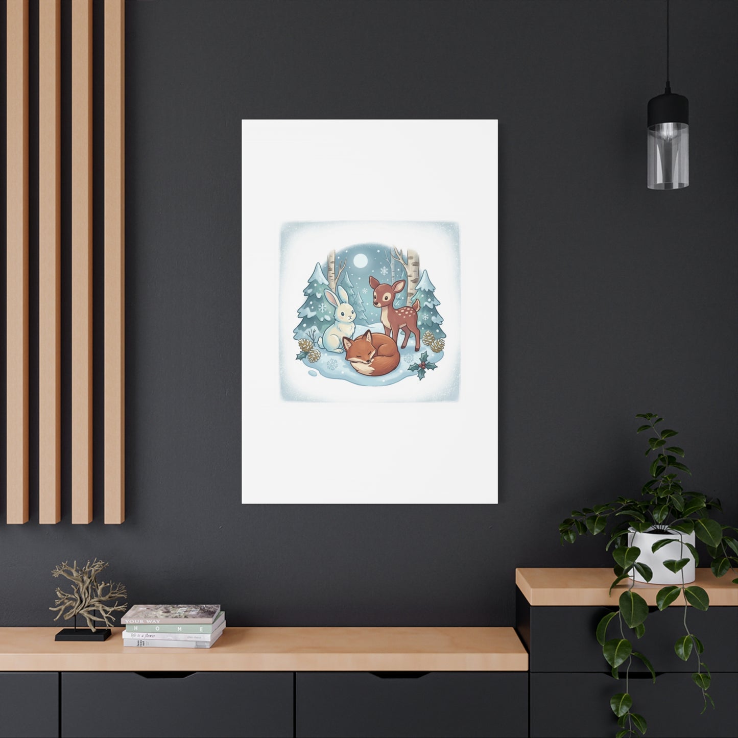 Winter Forest Cute Animal Illustration Canvas | Cozy Critter Wall Art