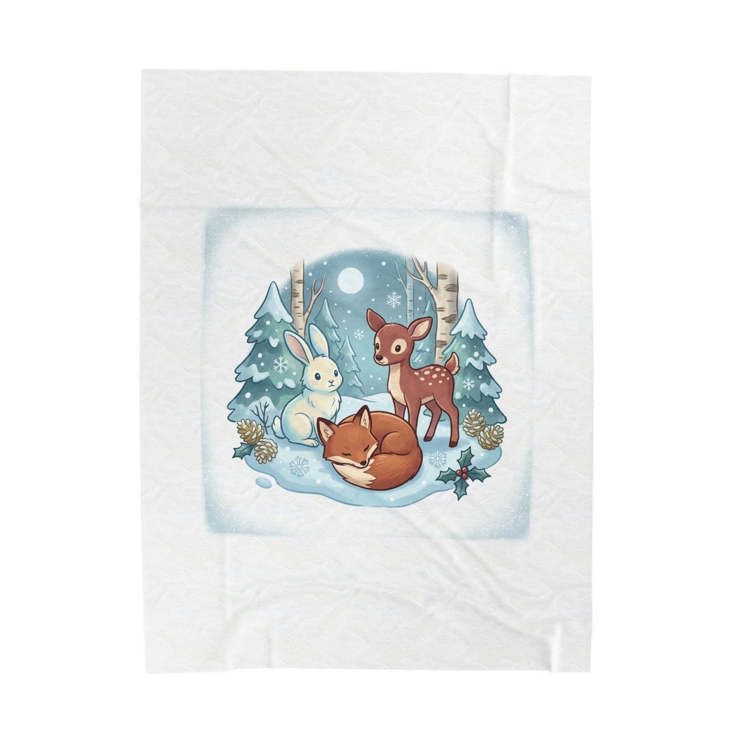 Winter Forest Critters Velveteen Plush Blanket | cute animal illustration, cozy critter art