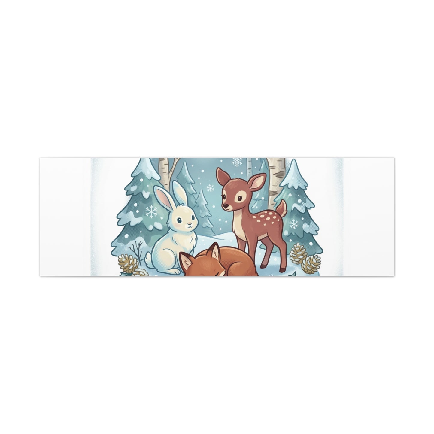 Winter Forest Cute Animal Illustration Canvas | Cozy Critter Wall Art