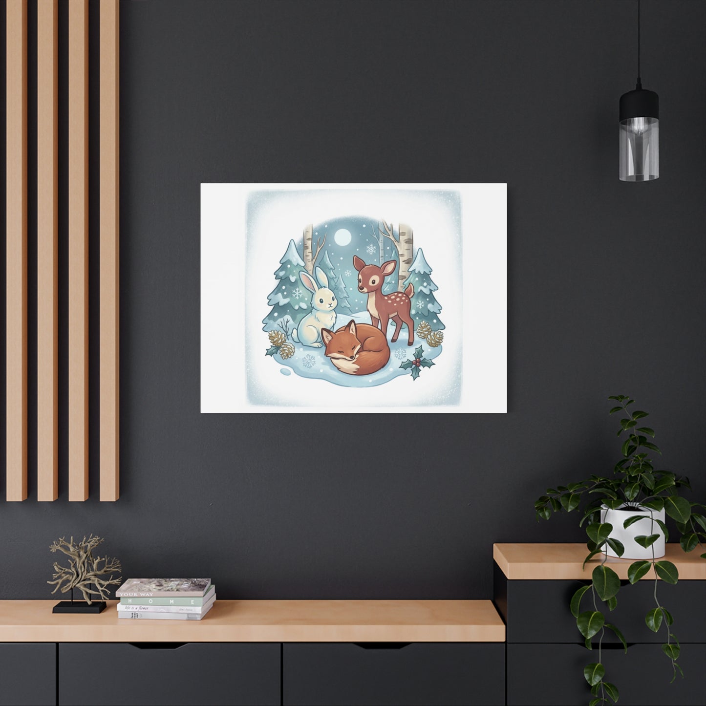 Winter Forest Cute Animal Illustration Canvas | Cozy Critter Wall Art