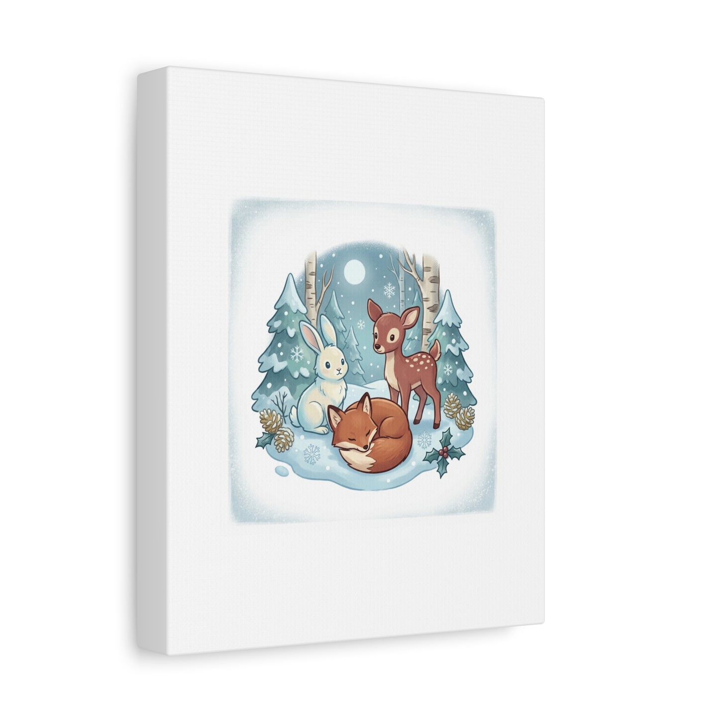 Winter Forest Cute Animal Illustration Canvas | Cozy Critter Wall Art