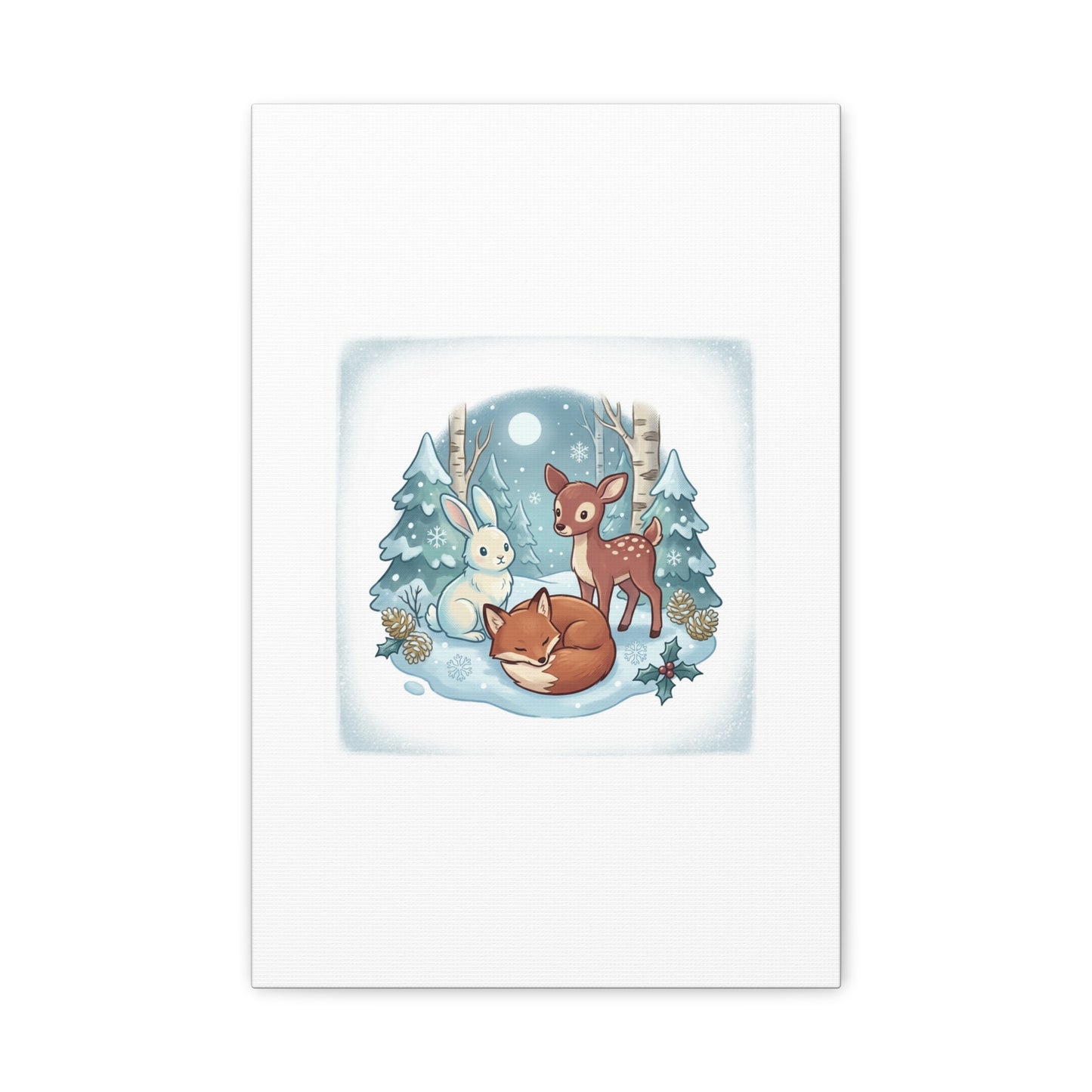Winter Forest Cute Animal Illustration Canvas | Cozy Critter Wall Art