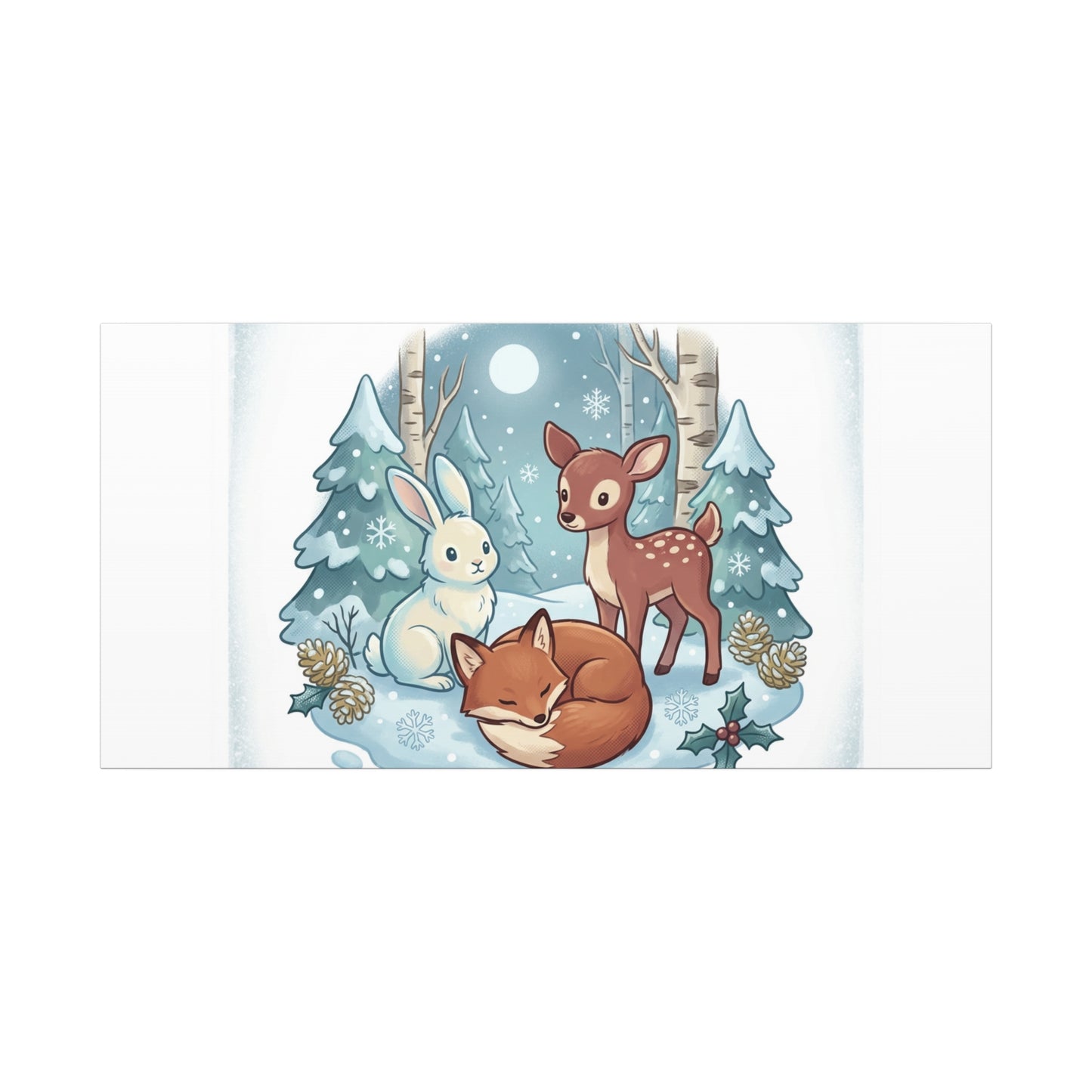 Winter Forest Cute Animal Illustration Canvas | Cozy Critter Wall Art